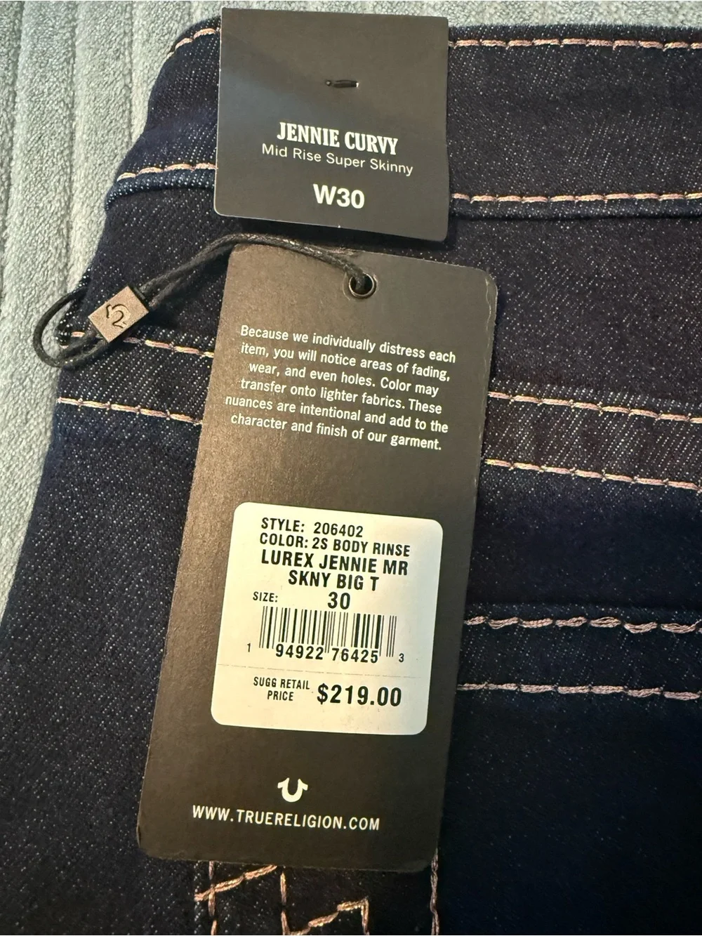 True Religion Dark Blue Women's Jeans with Contrast Stitching